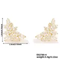 Detail showing gold leaf earrings with marquise cubic zirconia, 1.9cm size and 3.4g weight - Clear Gold
