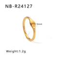 Minimalist irregular wavy gold stainless steel ring with 5mm width and 1.2g weight - Smooth Teardrop Style (NB-R24127)