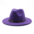 Close-up of deep purple wool fedora with black leather band and silver star studs - Purple
