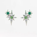 Silver star earrings set with green and clear cubic zirconia stones in a minimalist style - Silver Star Pair