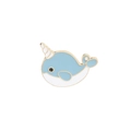 Detail of cartoon narwhal enamel pin in blue and white with gold plated edges - Blue Narwhal Style (C1403-1)