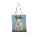 Détail du sac cabas bleu clair avec illustration d'agneau et texte Gentle Dreams - Bleu Ciel Agneau Bondissant (jiayingstd111)