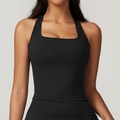 Black racerback sports vest with square neck in high-stretch moisture-wicking fabric - S / Premium Black