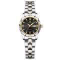 Fashionable quartz men's watch with black diamond dial and gold-silver stainless steel band - Day Date / Black Dial Two-Tone Band