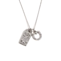 Silver pendant necklace with horseshoe and clover charm in sparkling rhinestones - Square Plaque Horseshoe Pendant Necklace-Steel