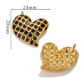 Golden heart-shaped pendant with black checkered enamel finish, measuring 24mm by 28mm - Grid-Black