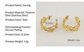 Detail of gold C-shaped stainless steel earrings with textured finish and 23.3mm size - Geometric Pig Nose Hollow Design (ZE133G)