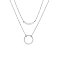 Collana a doppio strato in acciaio inossidabile argento con piccole perle bianche e ciondolo - Color Acciaio