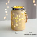 Detail of 12cm champagne gold Christmas lantern with reindeer and snowflake cutouts - Glowing Lantern - Gold