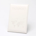 Off-white PU leather passport holder with embossed world map and airplane design - Passport Cover / White