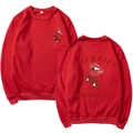 Red Halloween crewneck sweatshirt with cherry social club 2D print on front and back - Red