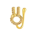 U-shaped non-piercing gold rabbit nose cuff with white zircons and bowknot detail - Gold Standing Ear Rabbit