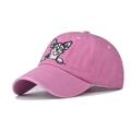 Rosa gewaschene Baumwoll-Baseballkappe mit besticktem Chihuahua-Hunde-Gesichtsmotiv - Verstellbar / Rosa