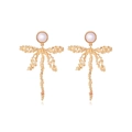 Exaggerated golden dragonfly earrings with pearls and vintage textured metal butterfly wings - Gold