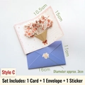 3D pop-up lily flower greeting card set with light blue envelope and sticker - Style C-Pink Lily