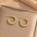 French vintage C-shaped gold titanium earrings with pavé zircons for a minimalist look - Gold Full Zirconia C-Shaped Earrings (251)