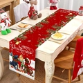Red Christmas table runner with festive puppy pattern and holly leaf decorations - Three Puppies / 181x35.5cm