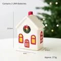 White ceramic Christmas house ornament with red windows, LED light, 13.5x9x6.5cm - Red Forest House D