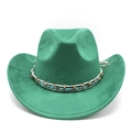 Chapeau de cowboy bohème vert en suédine avec perles turquoise et larges bords rigides - M (56-59cm) / Vert Herbe