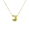 Detailed macro view of gold-plated puffy bubble letter J pendant with high-shine finish - Letter J