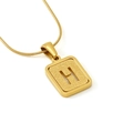 Gold snake chain necklace featuring a textured matte rectangular pendant with letter H - Letter H
