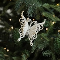 Farfalla ornamentale bianca per albero di Natale con glitter oro e strass, 11,5 cm - Stile Farfalla