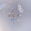 Eleganti orecchini a farfalla in argento con gemme viola e cristalli a goccia - Stile Farfalla Traforata / 3# Colore Argento Con Perno per orecchini in argento