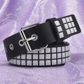 Y2K punk rock waist belt featuring black leather with three rows of white square studs - Black Belt (White Studs)