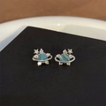 Vintage silver planet stud earrings with blue cat eye stone and cubic zirconia stars - A13 Silver Planet Stud Earrings