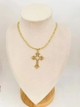 Vintage gold cross pendant necklace with white pearl and mother of pearl inlay - Ivory