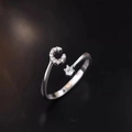 925 Silberring offen mit Zirkonia-Buchstabe C und einem runden Solitär-Diamanten - Buchstabe C