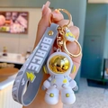 Astronaut keychain in white and grey with gold mirror faceplate and SPACE wrist strap - Gray Large Astronaut (A0538)