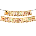 Detailansicht des Give Thanks Banners mit Motiven von Erntedank, Truthahn und Kürbis - Erntedankfest Herbsternte Stil