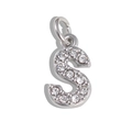 Silver-finished 'S' letter pendant with clear zircon inlay for jewelry making - Letter S / Silver
