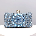 Detail of blue rhinestone evening clutch bag with elegant large pearl decorative clasp - Light Blue