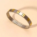 Two-tone gold and silver stainless steel stretch bracelet with rectangular links - J016-1 Silver Gold Rectangle