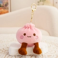 Pendentif brioche rose en peluche avec petites jambes et porte-clé doré brillant - Rose