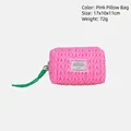 Pink quilted cosmetic bag with lace detail and green drawstring, 17x10x11cm size - Pillow Bag / Pink