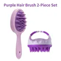 Set of two purple scalp massage brushes with long handle and circular grip - Long Handle Dual Purple Set (Handle Brush + Ring Brush)