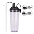 Double-wall plastic tumbler with 1.2cm wide straw and magnetic handle for boba tea - 24oz / Black
