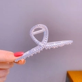 Elegant large light blue beaded shark hair claw clip with strong metal spring - Silver Textured Figure-8 Cross Claw