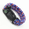 Outdoor survival bracelet with blue red white paracord and integrated compass buckle - Blue Red Camouflage