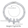 Detail of luxury zircon bracelet showing precise dimensions of 17.5cm length and width - Silver Cross Flower Cluster Style (KB0770-1)