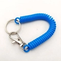 Single blue plastic spring coil keychain with metal keyring and lobster clasp fastener - Sky Blue