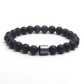 Matte black obsidian beaded bracelet with polished metal cylinder accent for men - Matte Black