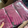 Pink wave pattern knitted touch screen gloves for women with thick fleece lining - Medium Rose Red