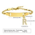 Gold stainless steel ID bracelet featuring an R letter charm and customizable bar tag - 12CM Letter R / Gold
