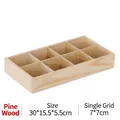 Natural pine wood 8-compartment storage box for desktop organization 30x15.5x5.5cm - Natural 8 Grids