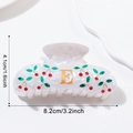 Pince à cheveux marbre blanc avec cerises en strass et lettre E dorée décorative - Pince à Cheveux Cerise Strass Lettre E