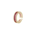 Dettaglio dell'anello regolabile dorato con zircone rosa rettangolare e pavé di cristalli - Oro Rosa